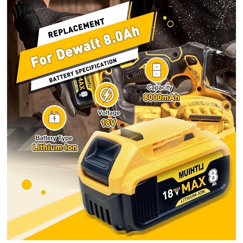 8.0Ah Replacement Battery for DeWalt 20V Max Compatible DCB200-DCB205 - Picture 6 of 7